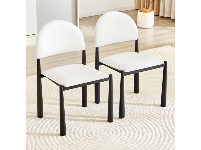  Lot de 2 chaises de salle à manger 51.6×45×80cm style contemporain dossier demi-rond en polyuréthane et acier blanc  - Conforama E