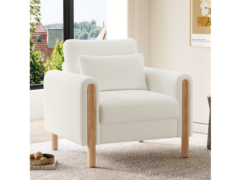  Fauteuil lounge modenvie 1 place en tissu teddy blanc 87 x 83 x 88,5 cm  - Conforama B