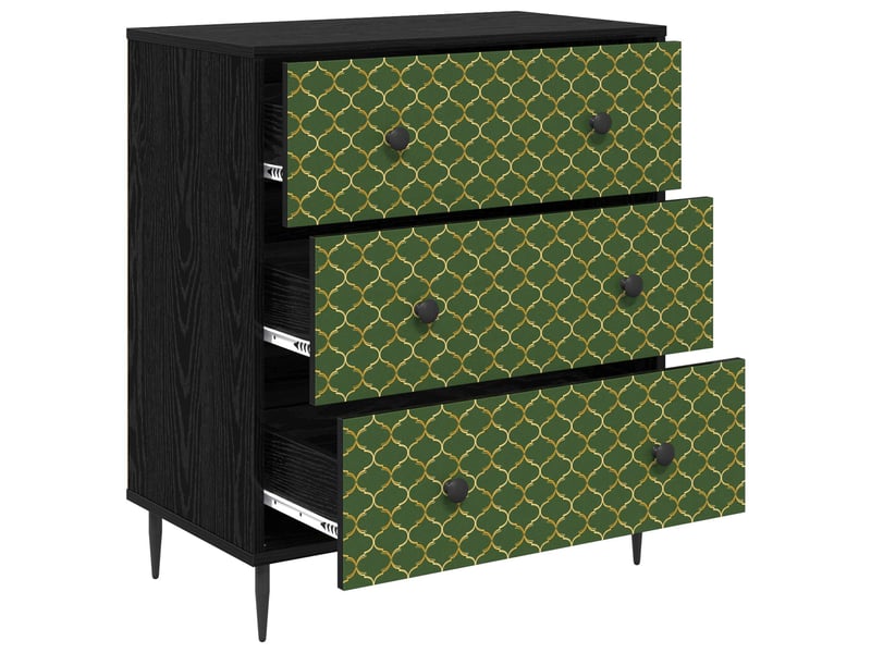  Commode chambre, meuble de rangement geleen impression géométrique émeraude chêne noir  - Conforama C