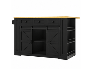 Îlot de cuisine mobile noir et bois naturel en mdf, plateau rabattable, prise intégrée, roulettes, 130 × 50 (80) × 87 cm