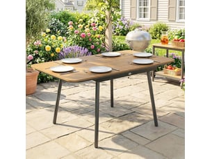 Table de jardin 140x80 cm teck, plateau wpc et structure métallique pour 6 personnes, pieds réglables