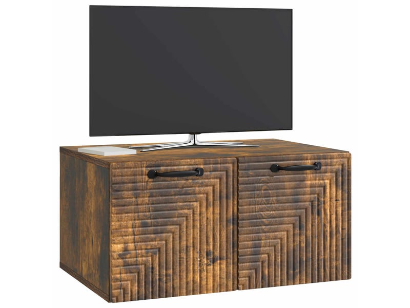  Meuble tv - banc tv - meuble de rangement mural chêne fumé 59,5 x 41 x 30 cm bois d'ingénierie  - Conforama C