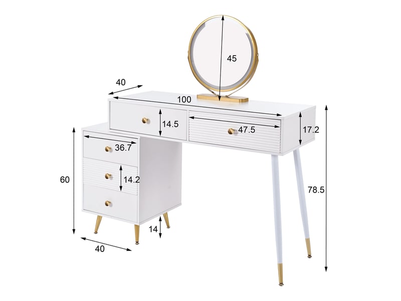  Coiffeuse avec miroir led tactile et meuble latéral modulable pour chambre en mdf 100×40×78 cm blanc  - Conforama E