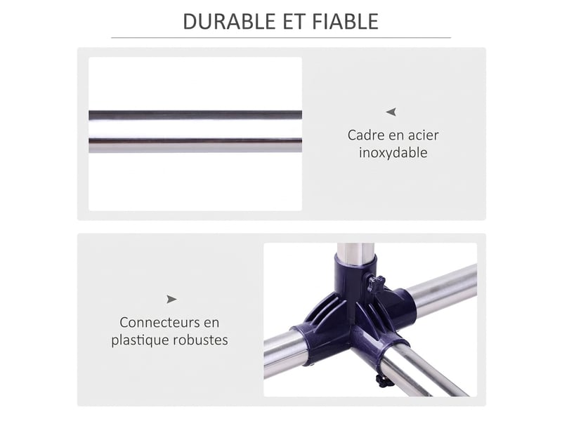 Portant à vêtements télescopique sur roulettes en acier inoxydable – penderie mobile réglable en hauteur (95-170 cm) et longueur extensible (86-160 cm) – argent - Conforama C