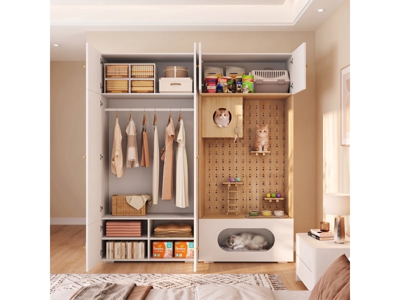 Armoire avec penderie, 6 niches et espace chat avec mur d’escalade pour chambre en panneau de particules 180×50×200 cm - Conforama C