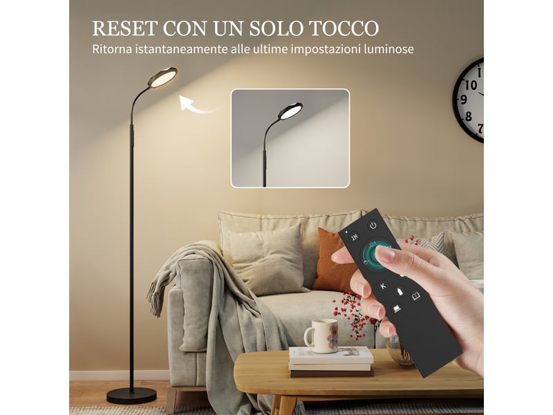 Lampadaire led noir avec télécommande, tête orientable à 360°, intensité réglable pour lecture et bureau - Conforama D