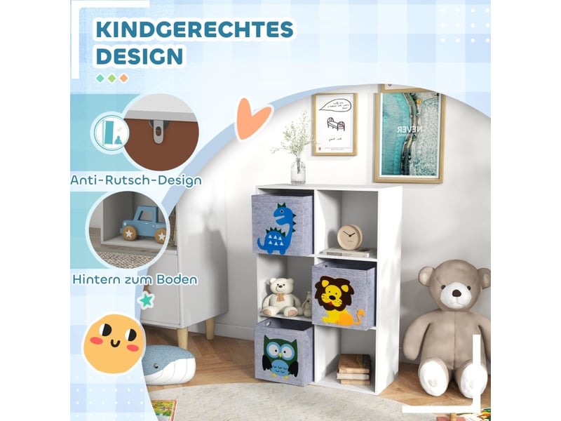  Bibliothèque enfant 61,8 x 29,9 x 91,5 cm – gris – 6 compartiments avec 3 boîtes de rangement  - Conforama C