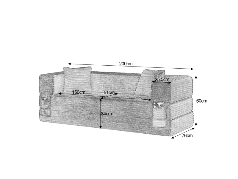  Canapé convertible 3 places 200x76x60 cm design carré gris foncé design moderne, confortable, pour salon design design  - Conforama C