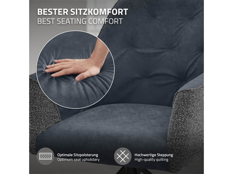  Ml-design chaise salle à manger pivotante 360° en tissu tissé et simili, avec accoudoirs et dossier, cadre en acier, pieds réglables, rembourrage confortable, pour salon cuisine, 120 kg, anthracite ECD Germany GmbH - Conforama D
