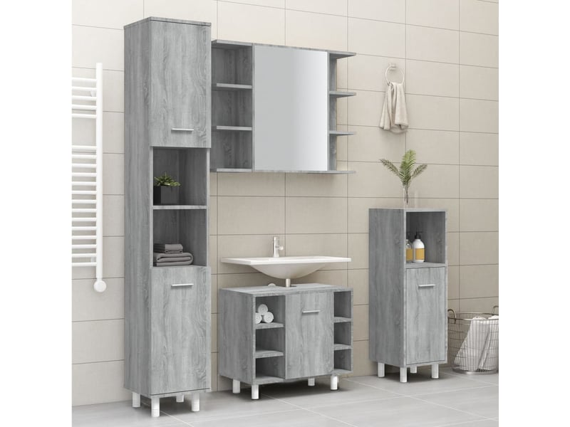Amoire de salle de bain, meuble de rangement sonoma gris 30x30x179 cm bois d'ingénierie - Conforama C