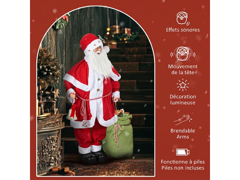 Figurine de père noël debout h.140 cm hotte cloche effets sonores mouvements  - Conforama E