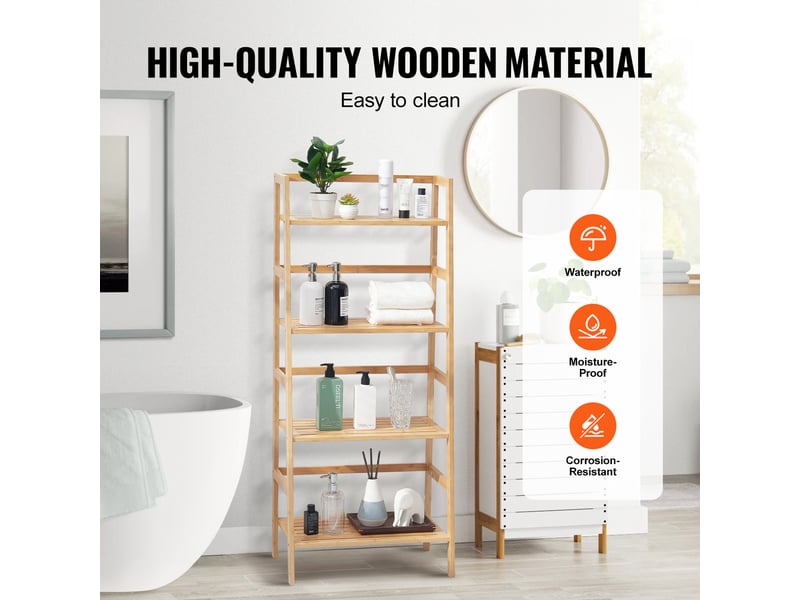 Etagere de salle de bain a 4 niveaux, etagere echelle bambou, etagere de rangement multifonctionnelle pour presentoir, support pour plantes a fleurs autonome, bibliotheque pour cuisine, maison - Conforama E