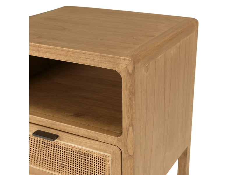  Amy - chevet 1 tiroir 1 étagère en bois de mindi et rotin naturel  - Conforama D