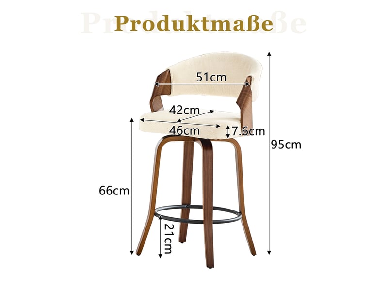  Tabourets de bar 51x42x95 cm lot de 2, tabouret haut, dossier ergonomique, assise tissu, pieds bois, cuisine, blanc  - Conforama C