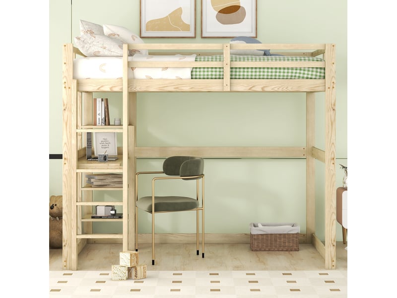  Lit mezzanine 140x200 cm avec bureau, naturel et blanc  - Conforama B