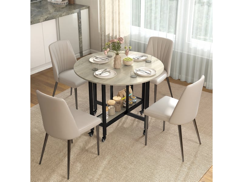 Table pliante, table avec étagère ouverte, table de cuisine roulante pour salle à manger, petits espaces, naturelle - Conforama C