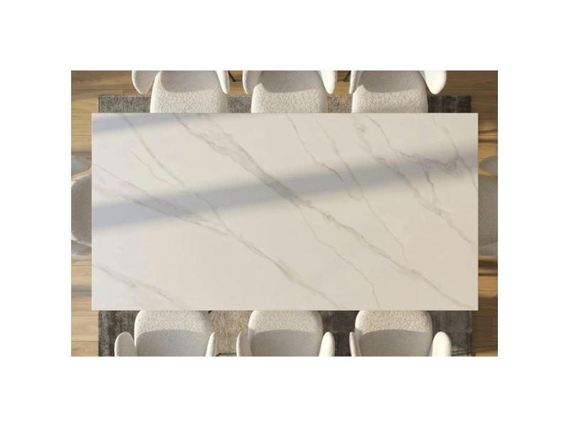  Table solara 180 cm en céramique effet marbre blanc avec pied étoile noir – 8 places  - Conforama D