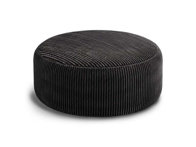  Fauteuil pouf rond en velours côtelé avec mousse à mémoire de forme, assise souple pour salon et chambre, noir  - Conforama A