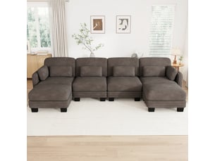 Canapé modulable en u - 4 places - 2 ottomans - assise profonde - tissu chenille - structure en bois massif - grand confort - brun