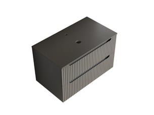 Meuble sous vasque suspendu avec 2 tiroirs, finition minimaliste, pour salle de bain, 80 cm, en bois et pierre frittée, gris foncé