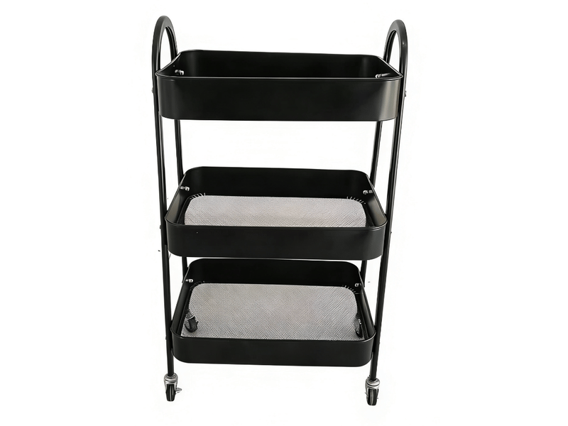  Desserte 3 niveaux 44,5 x 30,5 x 78,5 cm noire en acier carbone, roulettes pivotantes à 360 degrés  - Conforama A
