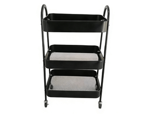 Desserte 3 niveaux 44,5 x 30,5 x 78,5 cm noire en acier carbone, roulettes pivotantes à 360 degrés