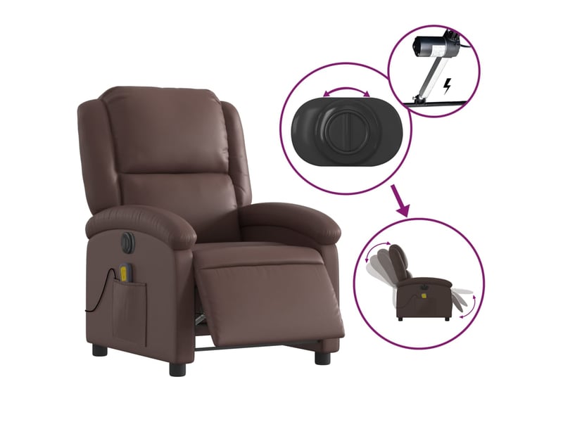  Fauteuil de relaxation tv fonction massage inclinable électrique 6 points de massage en pvc marron dec027204  - Conforama E