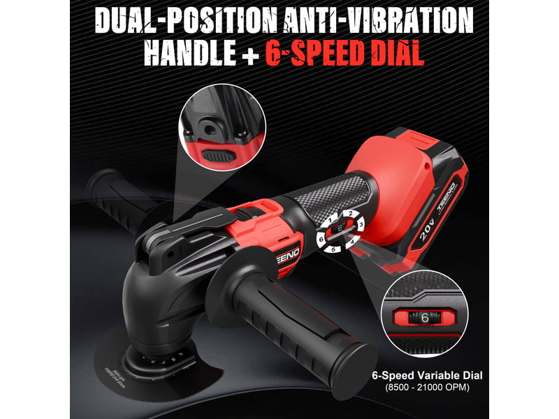  Outil multifonction oscillant 20v, 2*4.0a batteries, brushless outil multifonction sans fil avec 6 vitesses variables, 8500-21000rpm, chargeur, angle oscillant 4°  - Conforama E