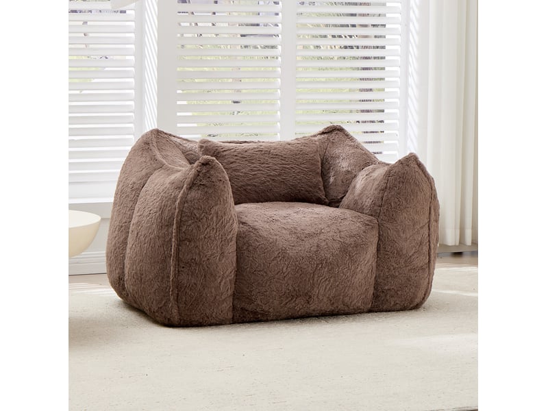 Fauteuil poire modenvie grand format avec coussin en fausse fourrure kaki 123 x 97 x 73 cm  - Conforama B