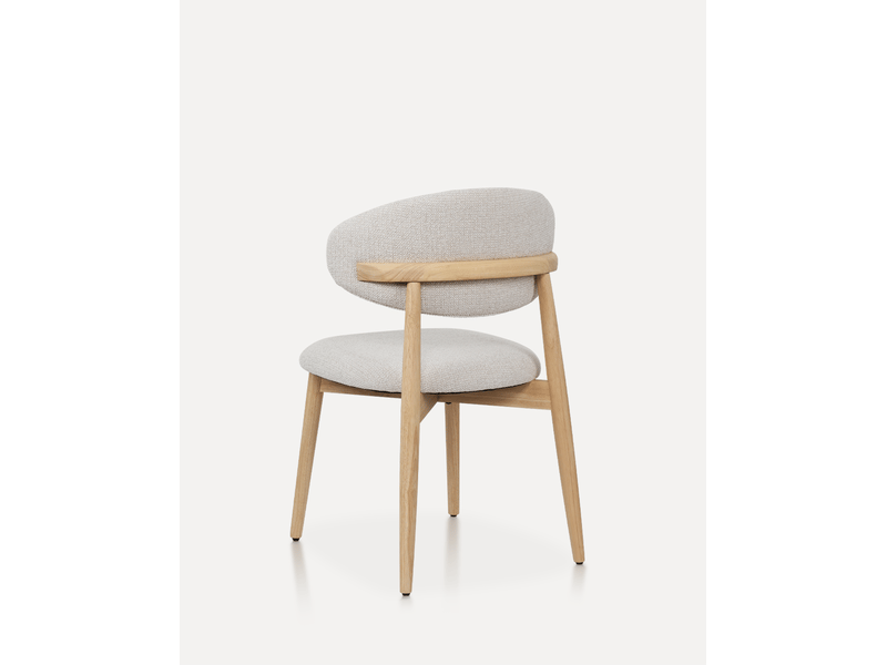  Chaise de salle à manger lot de 2 avec soutien lombaire et patins réglables, en tissu et bois naturel blanc cassé  - Conforama D