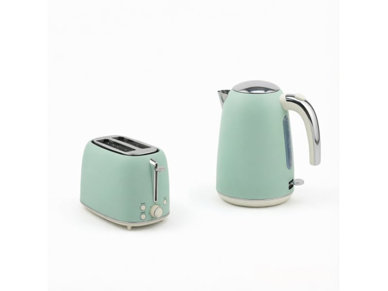  Bouilloire électrique 1,7 l vert clair et grille-pain assorti, 2200 w, thermostat strix et 7 niveaux de brunissage  - Conforama A