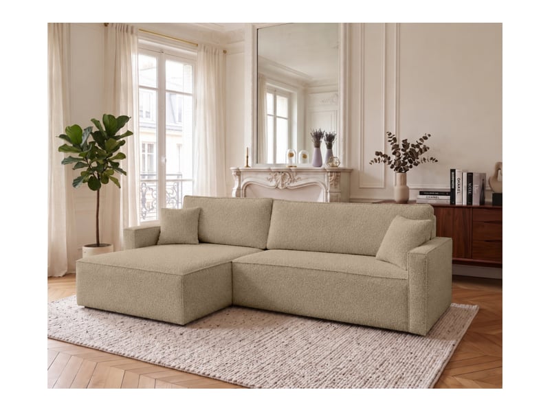  Farah - canapé d'angle max réversible et convertible 5 places accoudoirs slim en tissu bouclettes généreuses  - Conforama B