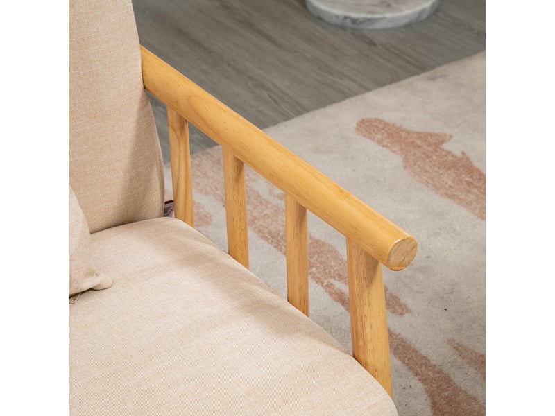  Canapé 2 places 123 x 69 x 74 cm beige, tissu aspect lin en polyester, cadre en bois et 2 coussins  - Conforama D