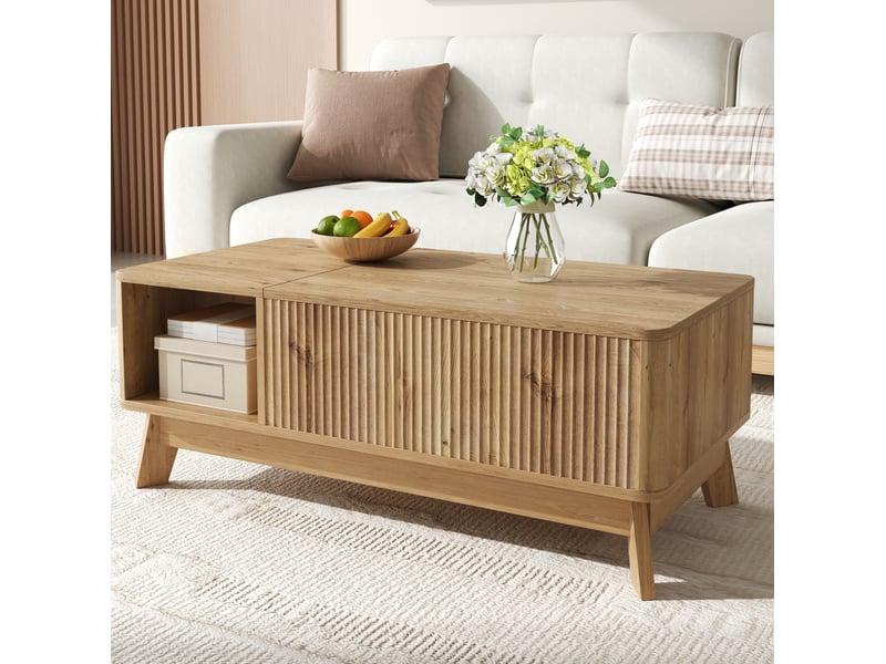  Table basse 95 x 48 x 50 cm en mdf avec plateau relevable et rangement coloris naturel chicfurn  - Conforama C