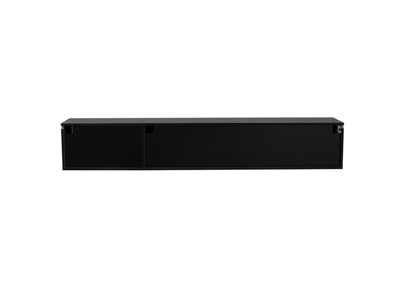  Meuble tv 180x35x30 cm design moderne, éclairage led 16 couleurs, rangement, mdf et panneau de particules, noir et blanc  - Conforama D