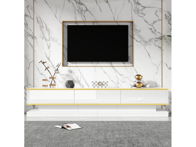  Meuble tv modenvie 200 x 40 x 40 cm 3 tiroirs blanc chaud et doré  - Conforama E