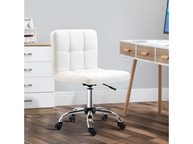  Chaise de bureau pivotante, revêtement en similicuir, structure en acier, 5 roulettes, rembourrée, blanche  - Conforama C