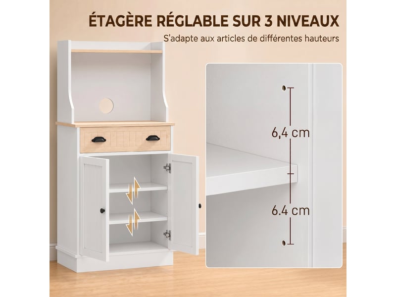  Meuble armoire micro-ondes pour cuisine avec espace ouvert 1 tiroir et placard 2 portes chêne 61 x 35 x 125,4 cm  - Conforama E