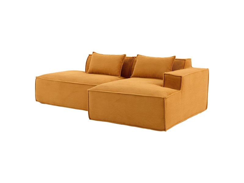 Canapé textile jaune moutarde 235 × 129 × 70 cm en polyester, 2 coussins, assise mousse et ressorts ensachés, format compact - Conforama A