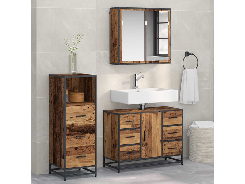 Ensemble de mobilier de salle de bain 3 pc bois ancien cf64278 - Conforama B