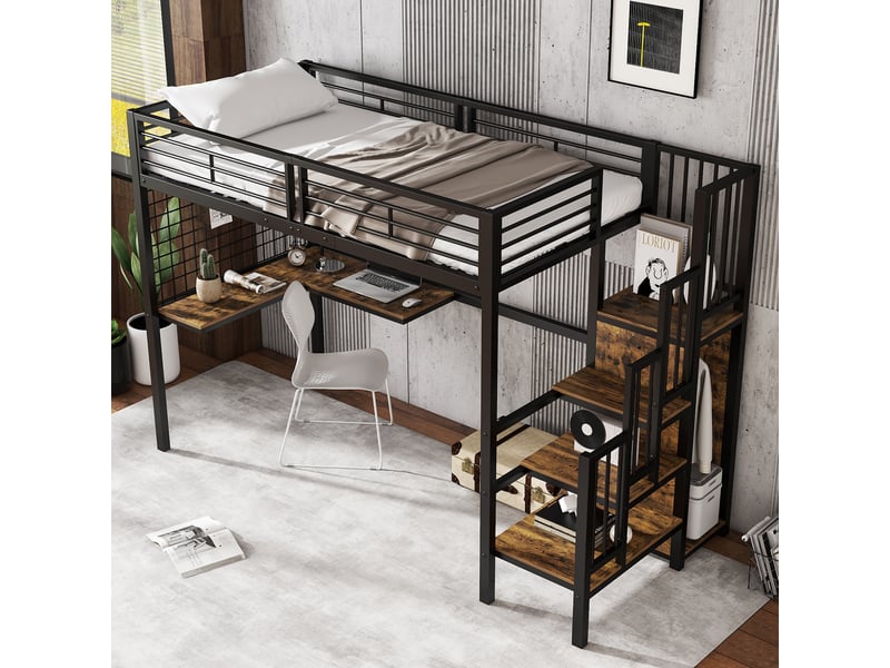  Lit mezzanine 90x200cm coloris noir lit enfant noir - Conforama E