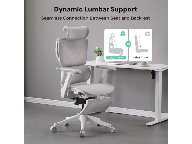  Chaise de bureau ergonomique grise en maille, réglable par trois boutons, avec soutien lombaire respirant  - Conforama E