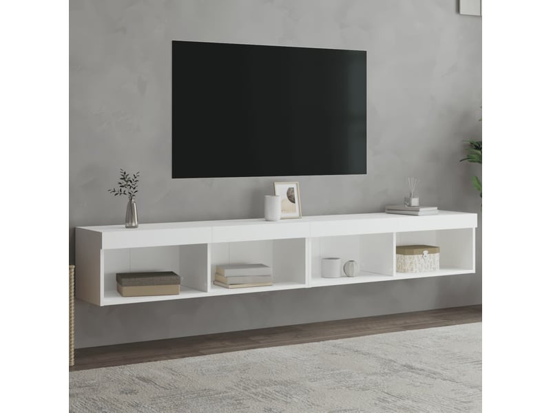  Meubles tv - banc tv - meuble de rangement avec lumières led 2 pcs blanc 100x30x30 cm  - Conforama B