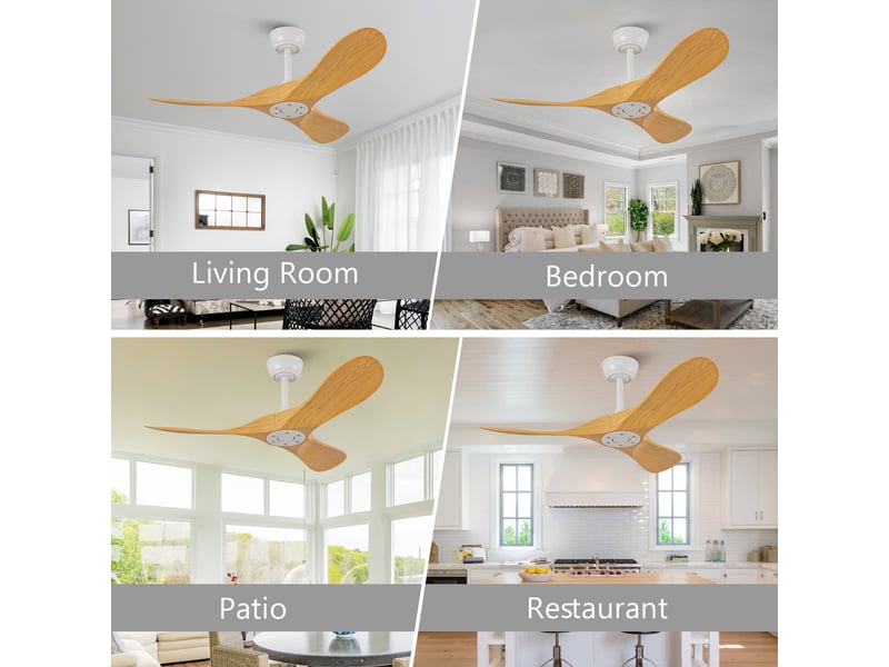  Ventilateur de plafond 107 cm sans éclairage 3 pales abs blanc et naturel réversible 6 vitesses télécommande silencieux  - Conforama D