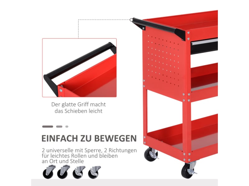  Chariot à outils mobile 3 niveaux 82 × 35 × 76 cm, boîte à outils avec 4 roulettes, rangement pratique  - Conforama D