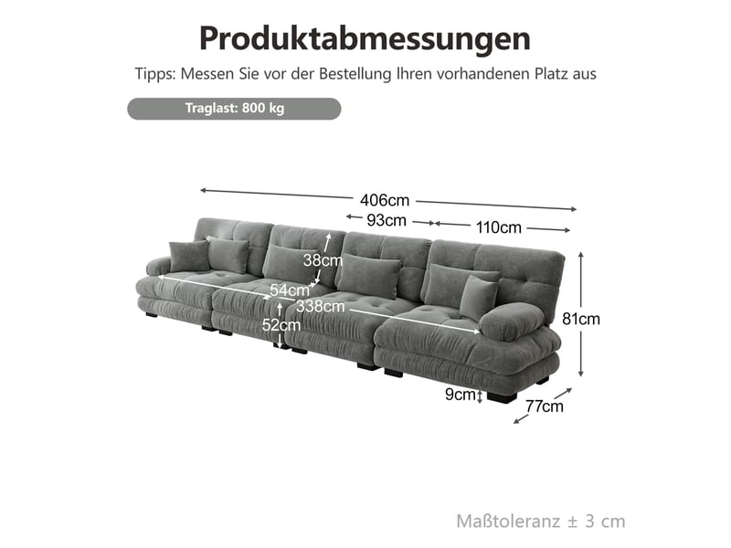  Canapé d'angle modenvie modulable 4 places convertible assise profonde 406 x 77 x 81 cm chenille grise  - Conforama C