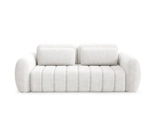 Canapé droit convertible 4 places Tissu bouclette blanc avec coffre de rangement