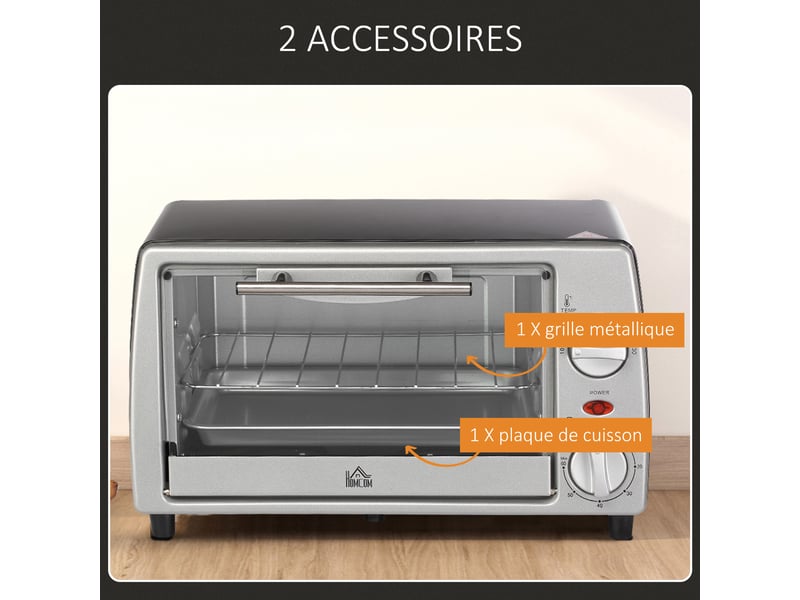  Mini four électrique 10l 1 grille et 1 plateau, température réglable de 100°c à 230°c, 36,5x26x22 cm, minuteur 60 min  - Conforama R