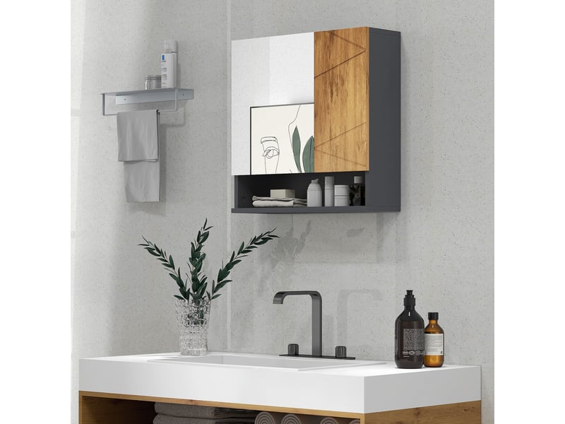  Armoire murale miroir de salle de bain placard de rangement 2 portes 55 x 17 x 55 cm naturel gris foncé  - Conforama A