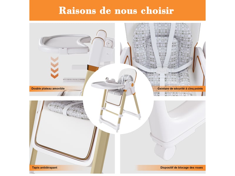  Chaise haute bébé 2-en-1,59x76x96 cm,réglable,polypropylène,blanche  - Conforama E